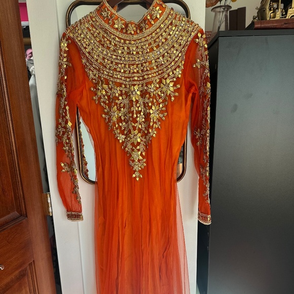Full Sleeve Orange Anarkali - Picture 4 of 5